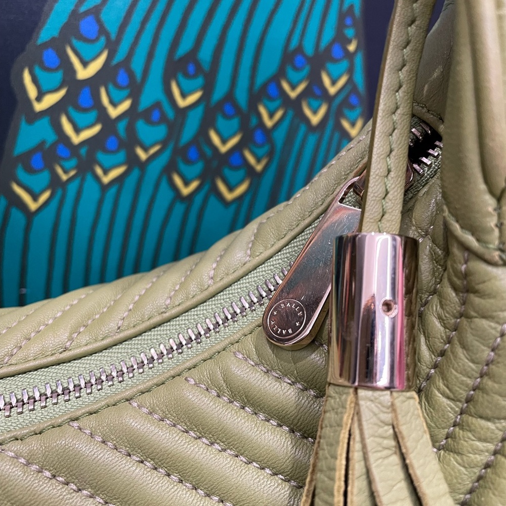 Bally Quilted Green Lambskin Suede-Lined Hobo Bag - Picture 10 of 17